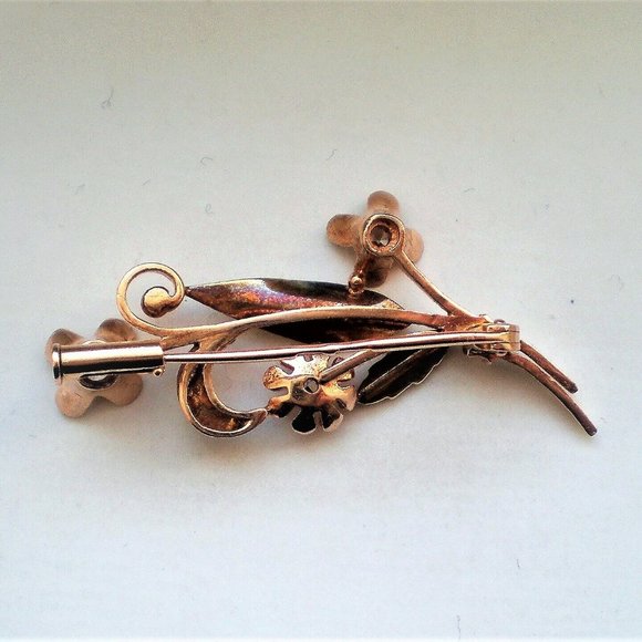 Vintage Russian 14K 583 Rose Pink Yellow Gold Bouquet Flowers CZ Brooch Pin - Picture 3 of 4